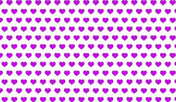2d violet pattern of cartoon hearts on isolated background.