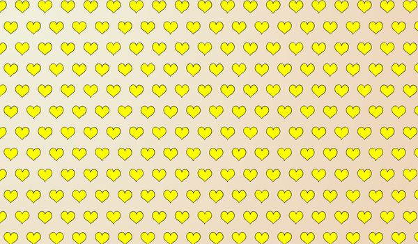 2d yellow pattern of cartoon hearts on isolated background.