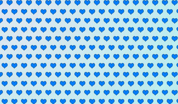 2d blue pattern of cartoon hearts on isolated background.