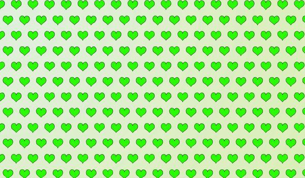 2d green pattern of cartoon hearts on isolated background.