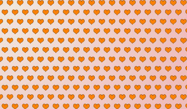 2d orange pattern of cartoon hearts on isolated background.
