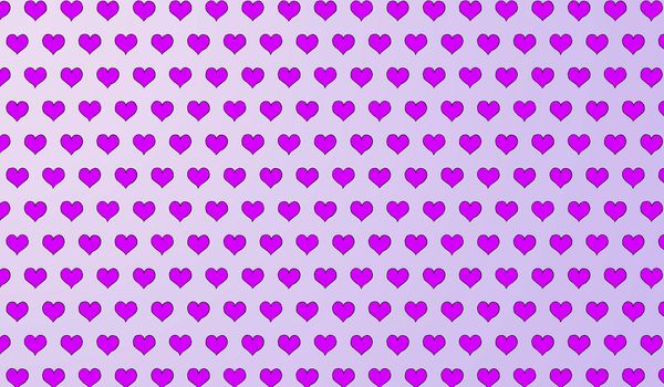 2d violet pattern of cartoon hearts on isolated background.