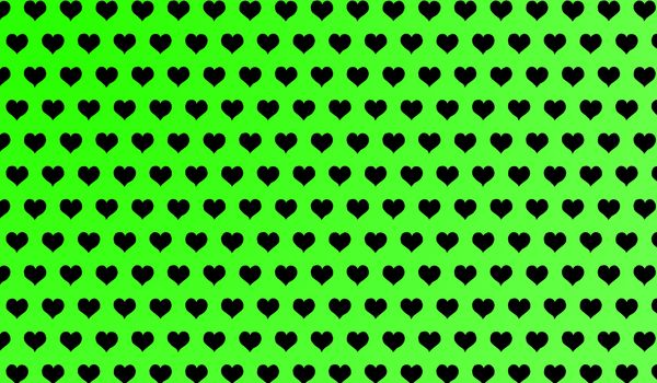 2d green pattern of cartoon hearts on isolated background.