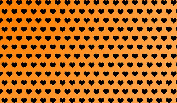 2d orange pattern of cartoon hearts on isolated background.