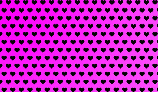2d purple pattern of cartoon hearts on isolated background.
