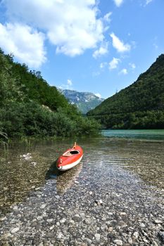 Kayak fun water sports down on river Neretva in Bosnia and Herzegovina