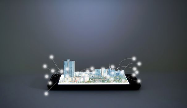 City and technology on a smartphone