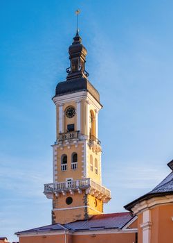 Kamianets-Podilskyi, Ukraine 01.07.2020. The old Town hall of Kamianets-Podilskyi historical centre on a sunny winter morning