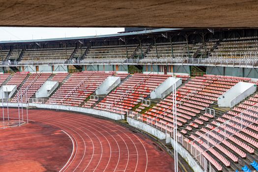 empty athletic stadium during lockdown due to coronavirus.