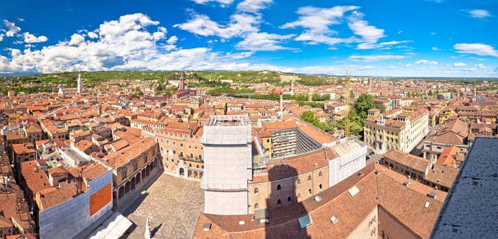 City of Verona aerial panoramic view from Lamberti tower, rooftops of old town, Veneto region of Italy
