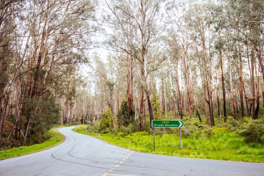 The road and entry to Lake Mountain resort during summer in Victoria, Australia