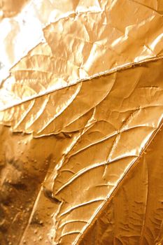 A gold Holographic Foil Leaf and Leaves with Veins Texture Shiny Pattern