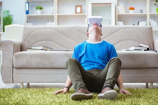 Young man with virtual glasses