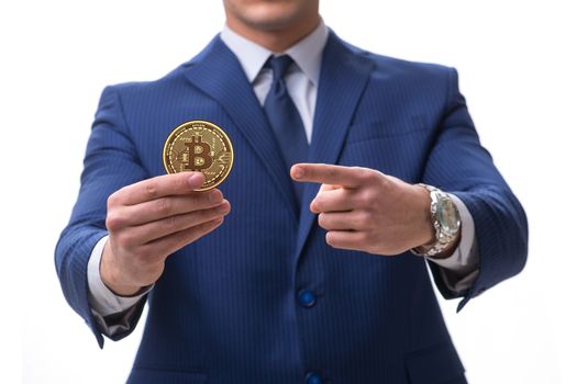 Businessman in bitcoin price increase concept