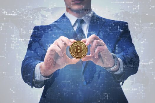 Businessman in bitcoin price increase concept