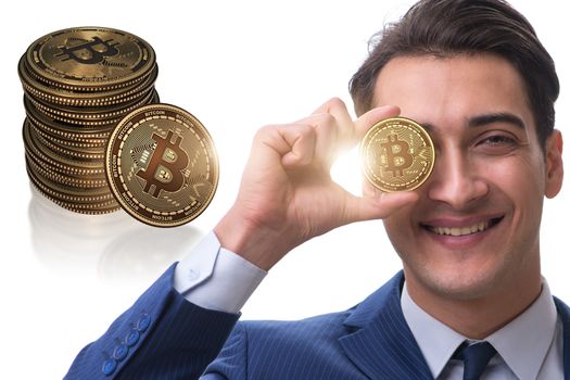 Businessman in bitcoin price increase concept