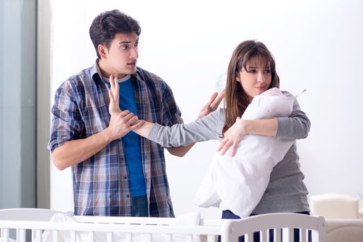 Young dad cannot stand baby crying