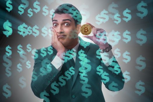 Businessman sad about bitcoin price crash