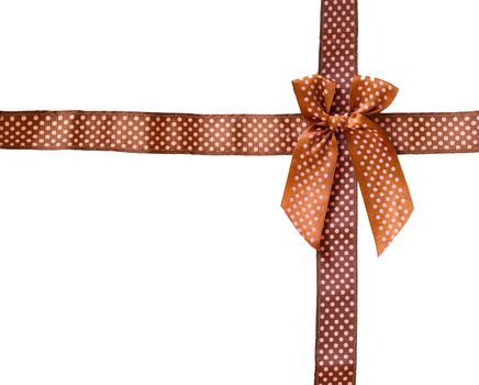 Shiny Ribbon brown (bow) gird box frame isolated on white background.