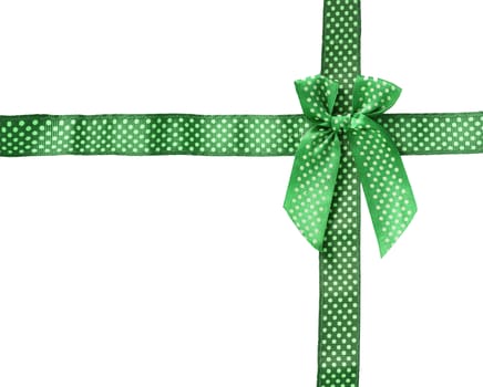 Shiny Ribbon green (bow) gird box frame isolated on white background.