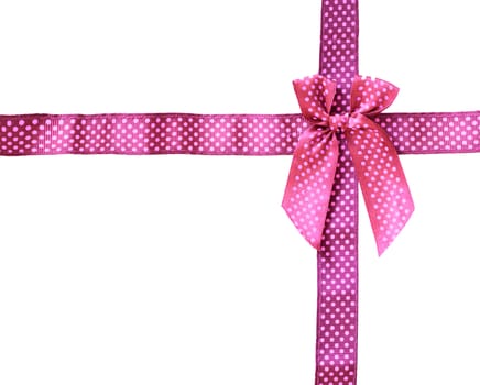 Shiny Ribbon pink (bow) gird box frame isolated on white background.