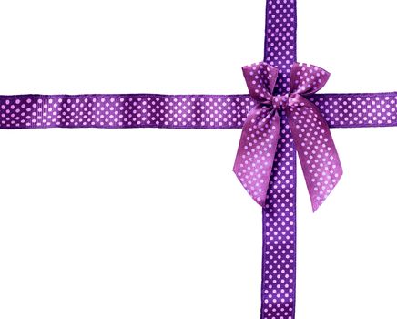 Shiny Ribbon purple (bow) gird box frame isolated on white background.