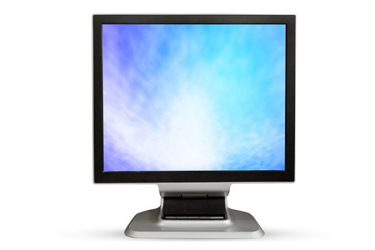 Computer Monitor blank white screen. Isolated on white background.
