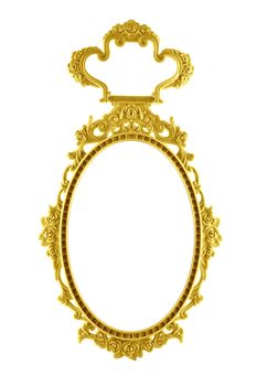 Gold Frame oval mirror circle isolated on white background.