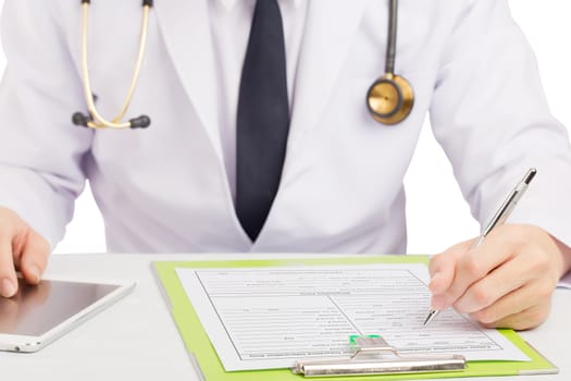 Doctor record history or filling medical form.