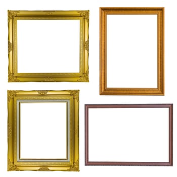 Set of golden frame vintage antique isolated on white background.