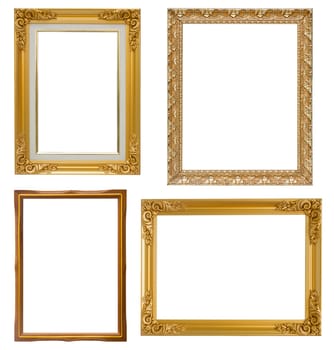 Set of golden frame and wood vintage isolated on white background.