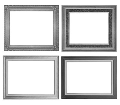 Silver picture frame set isolated on white background.