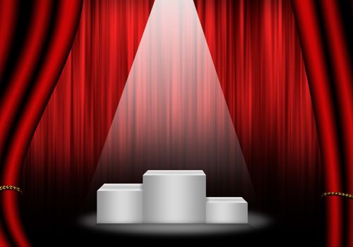Fill object : Flare Stage with red curtain and pedestal rank. 