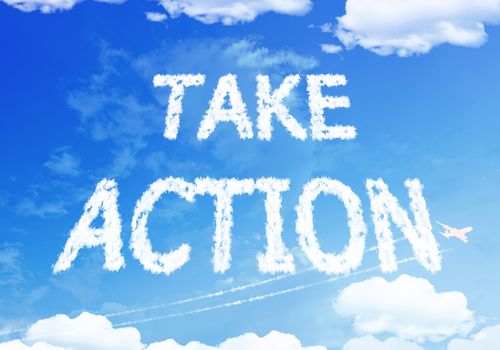 Take action text on the sky.