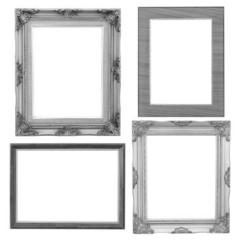 Set of silver frame and wood vintage isolated on white background.