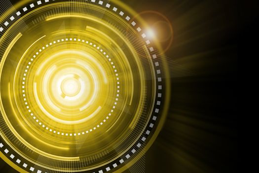 Abstract gold lighting cog time-machine flare background.