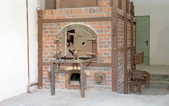 Dachau, Germany on july 13, 2020: Oven in the crematorium at the Dachau concentration camp