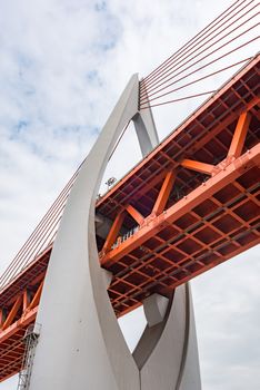 Dongshuimen cable bridge pylon against sky in Chongqing, China