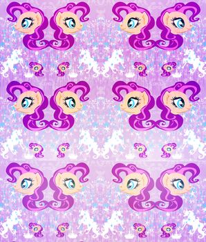 Seamless Pattern - unicorn, crown and stars