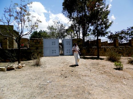 Tesseney, Eritrea - 10/11/2020: Beautiful photography of the landscape from the villages near the bord from Ethiopia. Old desert villages with some domestic animals.