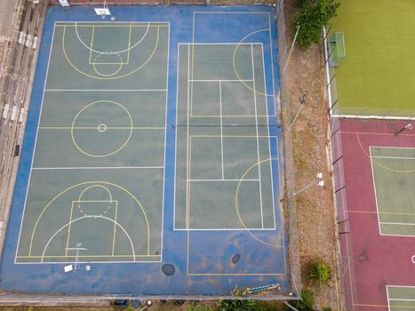Basketball court seen from aerial view
