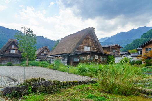 Traditional gassho-zukuri farmhouses, in Ogimachi village, Shirakawa-go, Ono, Japan