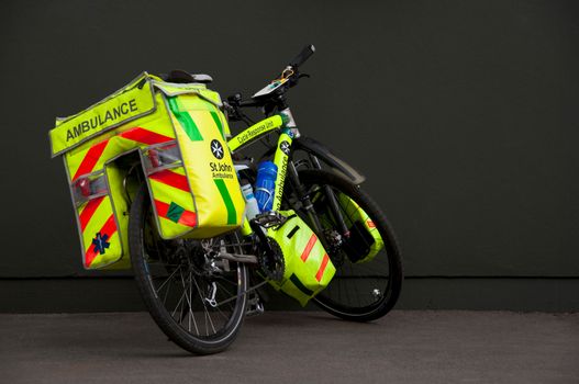 LONDON, UK - CIRCA JUNE 2011: A Saint John ambulance bicycle