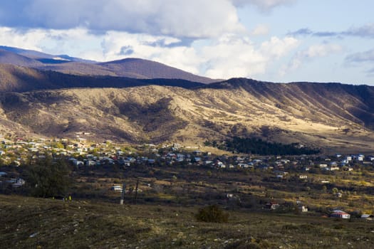 Village in Georgia, Kakheti old houses and autumn nature landscape, day and outdoor