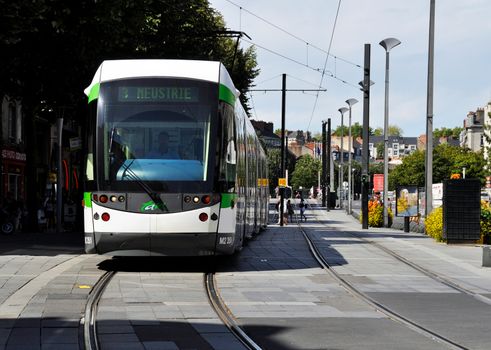 NANTES, FRANCE - CIRCA AUGUST 2011: Modern tramway in the city center.