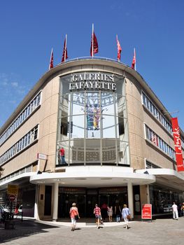 NANTES, FRANCE - CIRCA AUGUST 2011: The Galeries Lafayette department store in the city centre.
