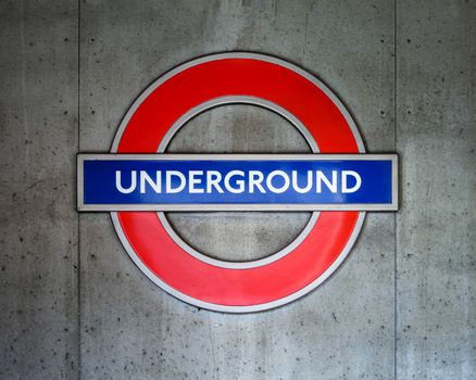 LONDON, UK - CIRCA MARCH 2012: London Underground sign on concrete wall.