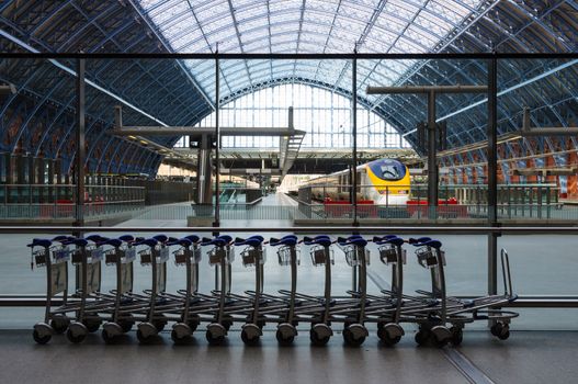 LONDON, UK - CIRCA MARCH 2012: A Eurostar train at St Pancras International station.