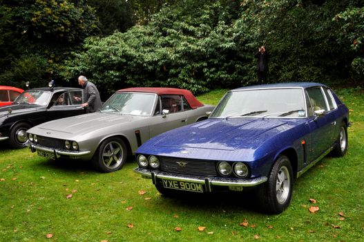 LONDON, UK - CIRCA SEPTEMBER 2011: Two Jensen Interceptor, one coupe and one convertible, at Chelsea Autolegends car show.