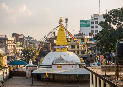 KATHMANDU, NEPAL - CIRCA OCTOBER 2018: Chabahil Stupa also known as Dhanya Stupa is the fourth largest stupa in Kathmandu.